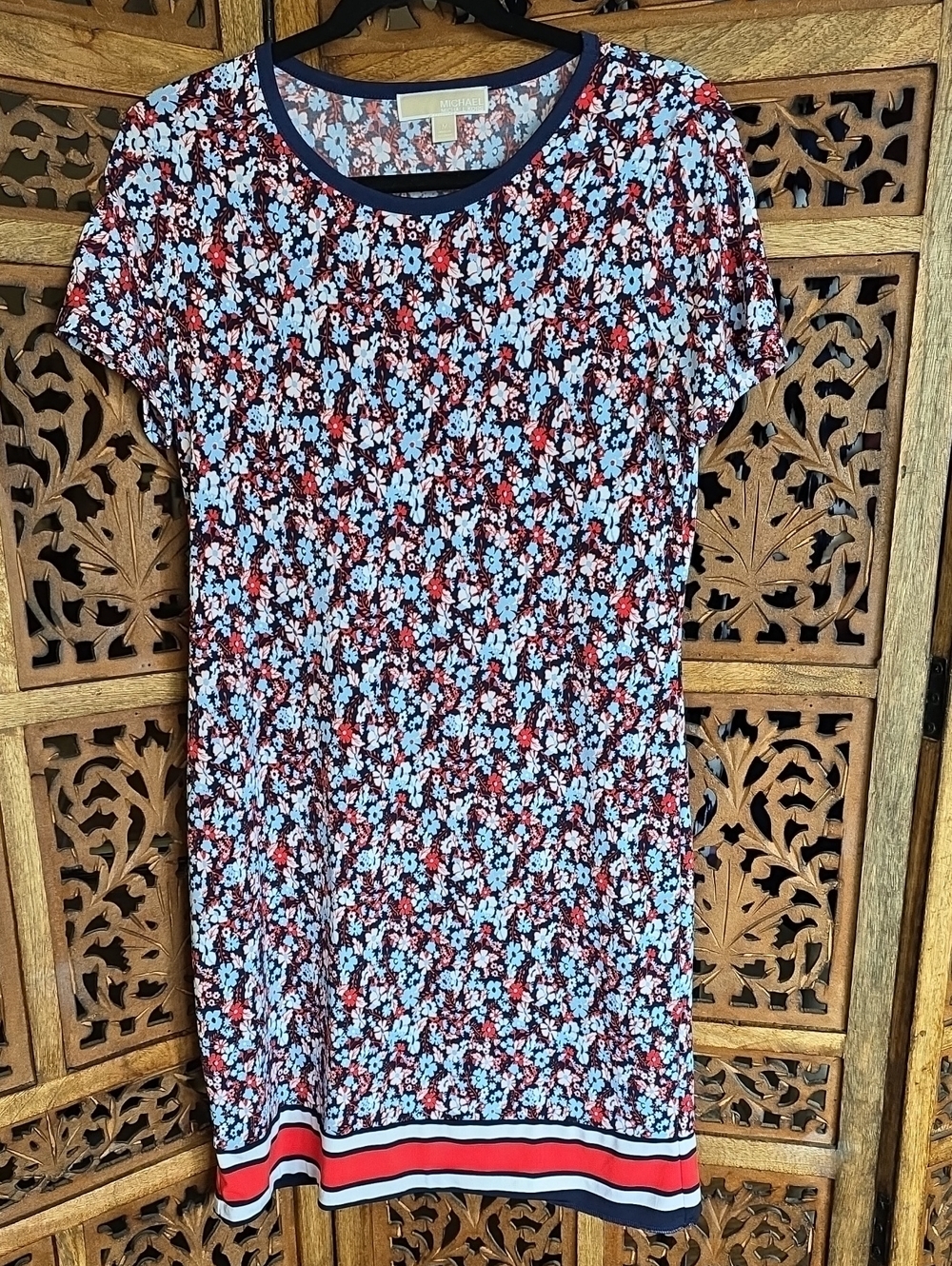 Michael Kors Navy Dress with Blue and Red Floral Print
